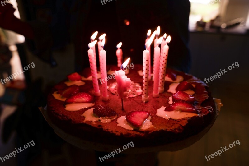 Birthday Cake Food Candle Sweet Fruit