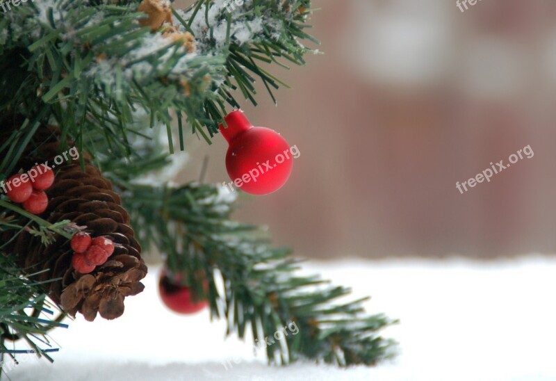 Christmas Christmas Bauble Ball Branches Snow