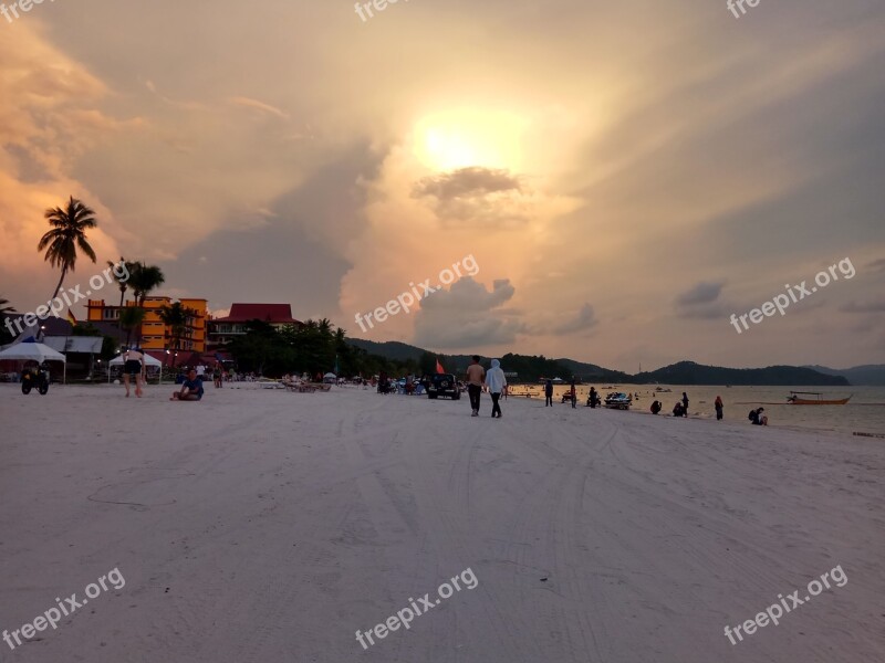 Sunset Beach Dawn Seashore Horizontal Plane