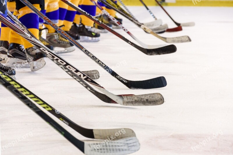 Hockey Team Hockey Game Ice Skating Rink Sticks Skates