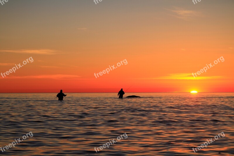 Sunset Sea Fish Sea Fishing Bornholm