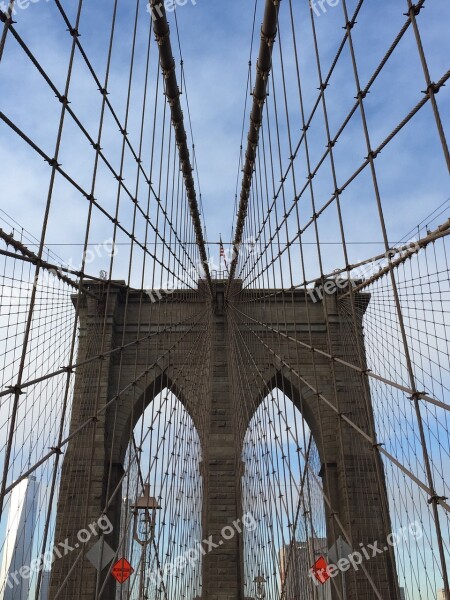 Brooklin Architecture Bridge Sky Suspension Bridge