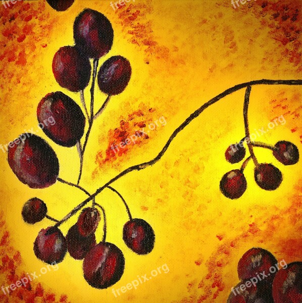 Fruit Grapes Fire Canvas Acrylic