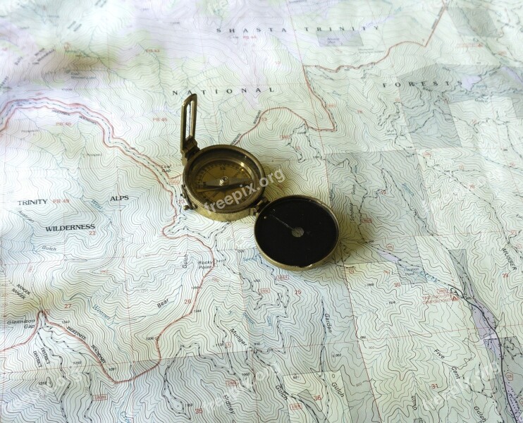 Map Topo Map Topographic Map Compass Brass Compass