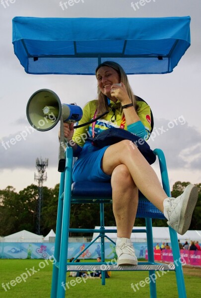 Announcer Loudspeaker Young Sport Woman