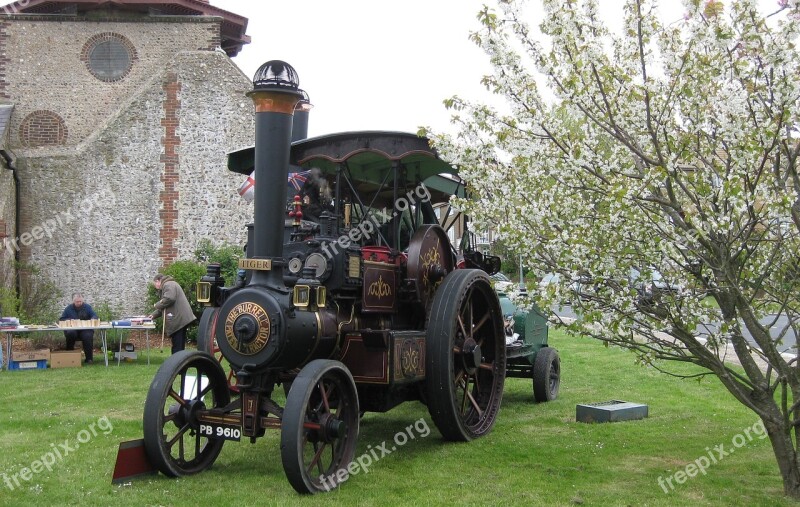 Steam Engine Windmill Fete Tree Blossom Tractor