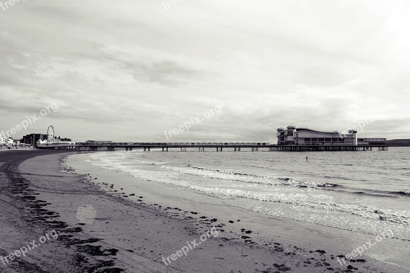 Britannia Irish Sea Weston Super Mare Amusement Pier Black And White Photography