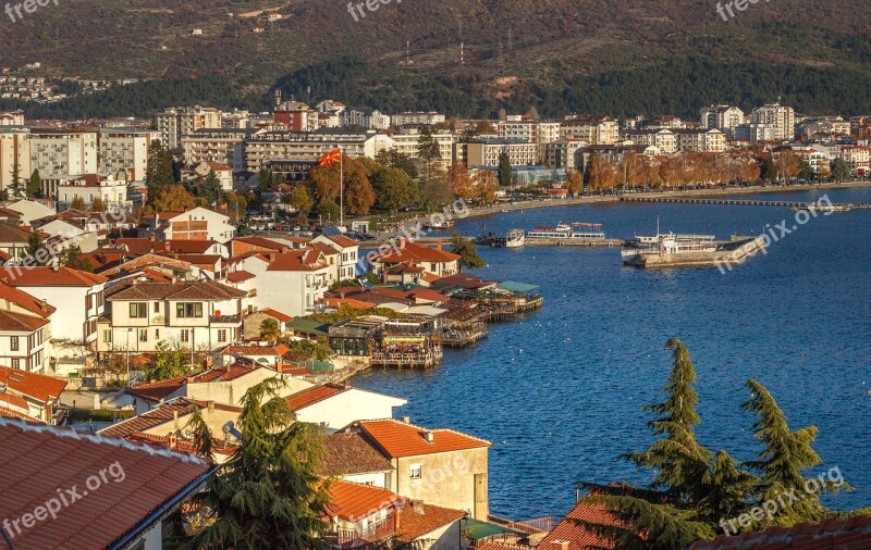 Ohrid Town City Harbor Lake Water