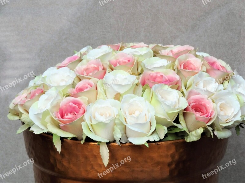 Rose White Pink Jade Green Flowers