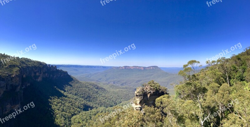 Blue Mountains Australia Panorama Three Sisters Eucalyptus