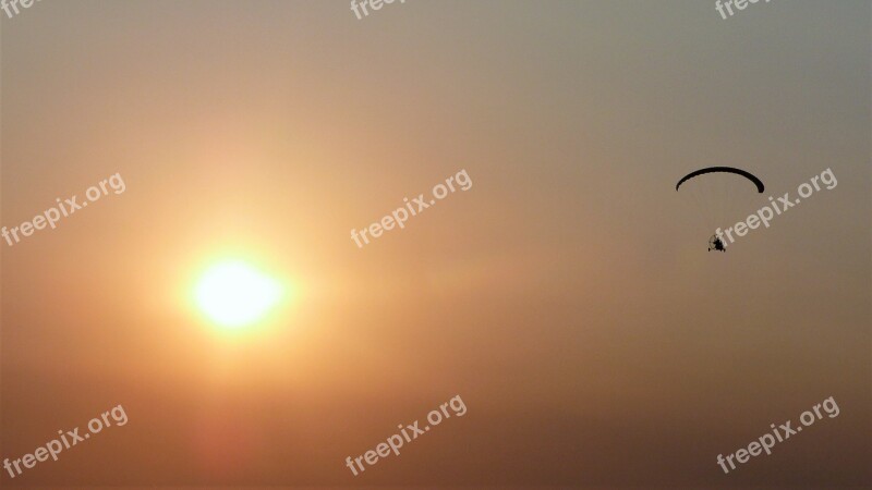 Sunset Sun Sky Paragliding Helicopter