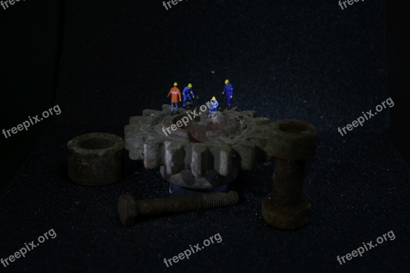 Industry Mechanics Miniature Figures Night Construction Site Night