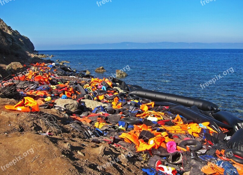 Life Jackets Syria War Orange Beach