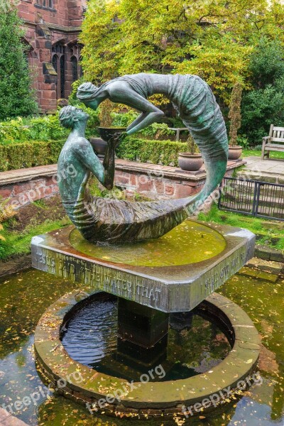 Statue Chester Cathedral Garden Fountain Stone