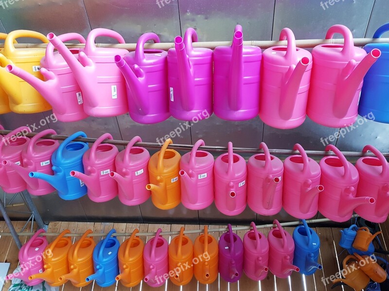 Watering Cans Sale Lined Up Plastic Goods