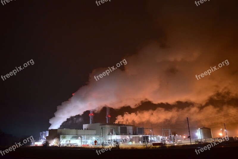 Industrial Night Lights Smoke Steam