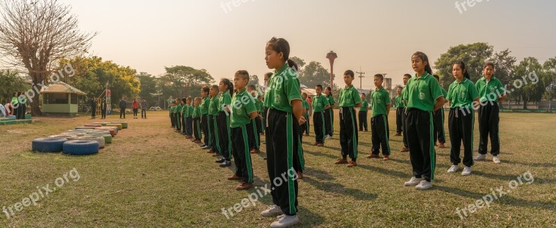 Group Of People School Morning Roll Call Thailand Community