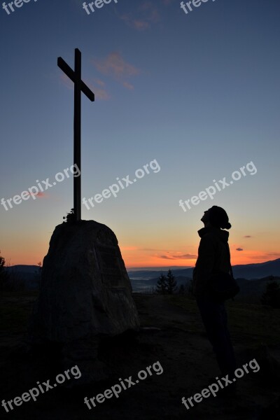 Sunrise The Silhouette Sky Cross Free Photos