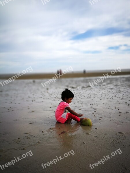 Child Water Beach Seashore Sea