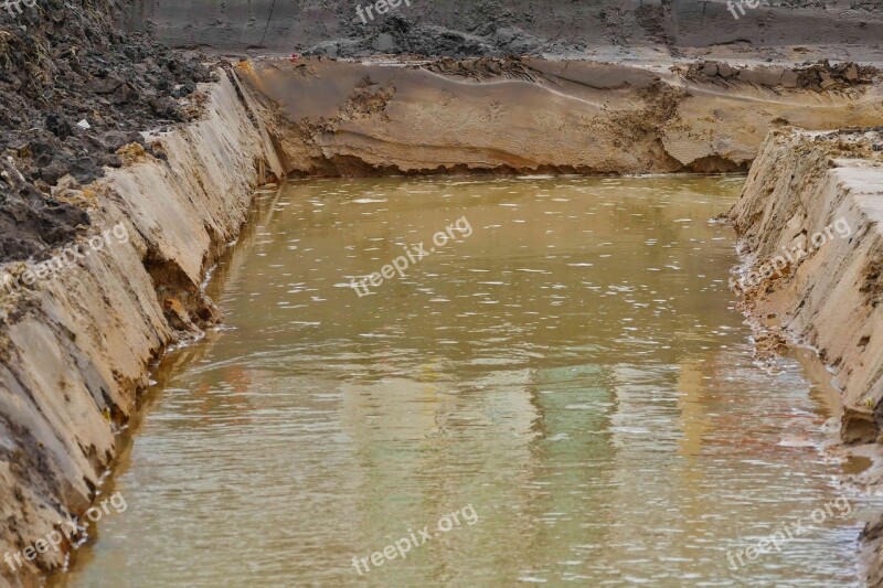 Site Pit Ground Water Construction Work Housebuilding