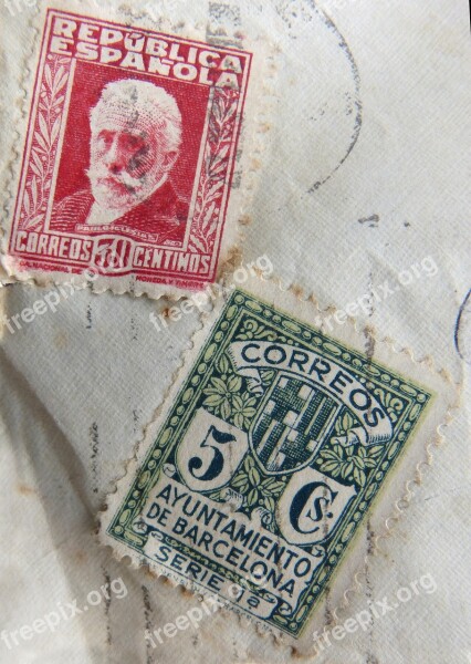 Stamps Old Seals Old Spanish Republic Barcelona