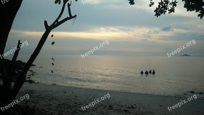 Water Silhouetted Sea Sky Beach