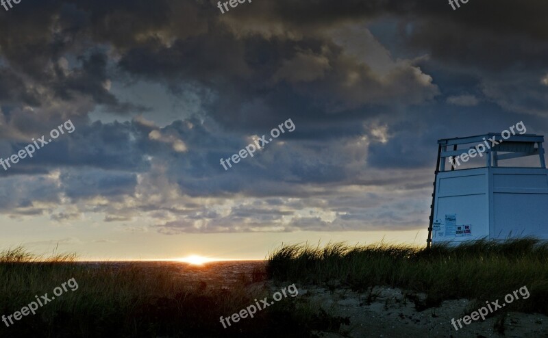 Dawn Sunrise Beach Dramatic Clouds