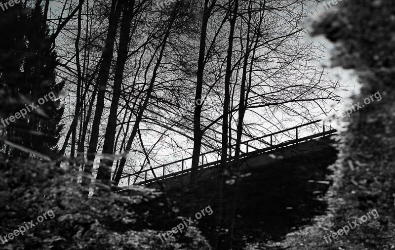 Mirroring Black White Puddle Highway Bridge Outdoor