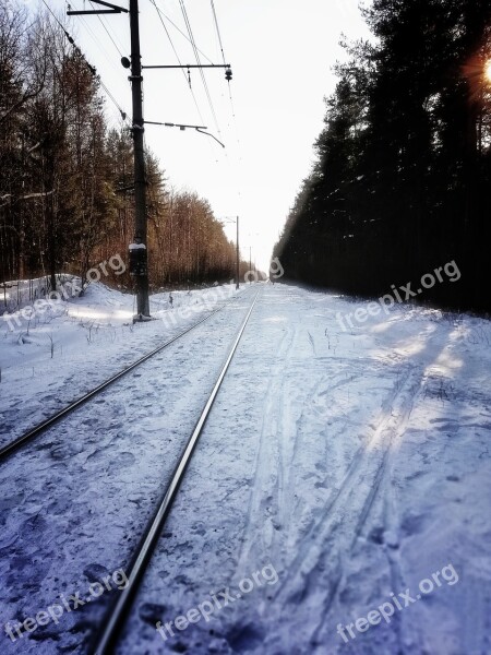 Railway Track Winter Racecourse Snow Railway